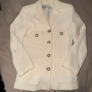 ZARA Tweed Blazer White / Cream